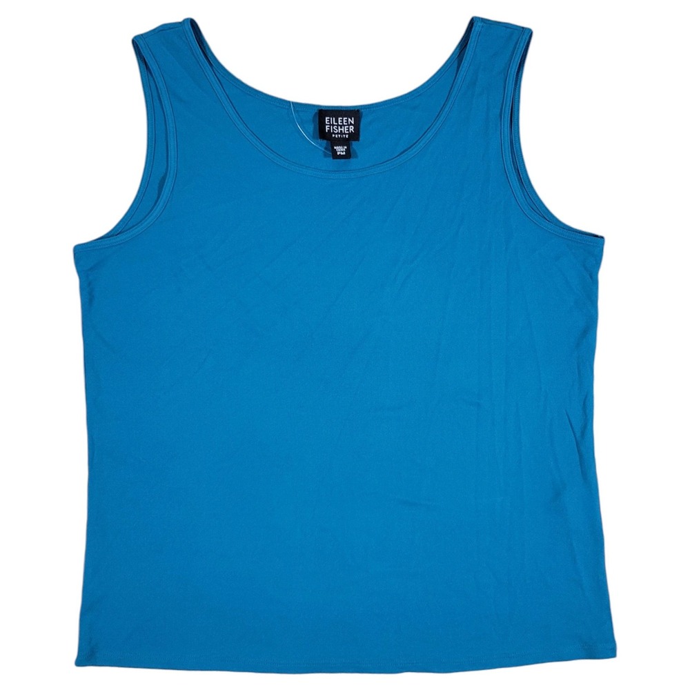 Eileen Fisher Slim Tank Top Womens PM Teal Silk Matte Jersey Minimalist Basics